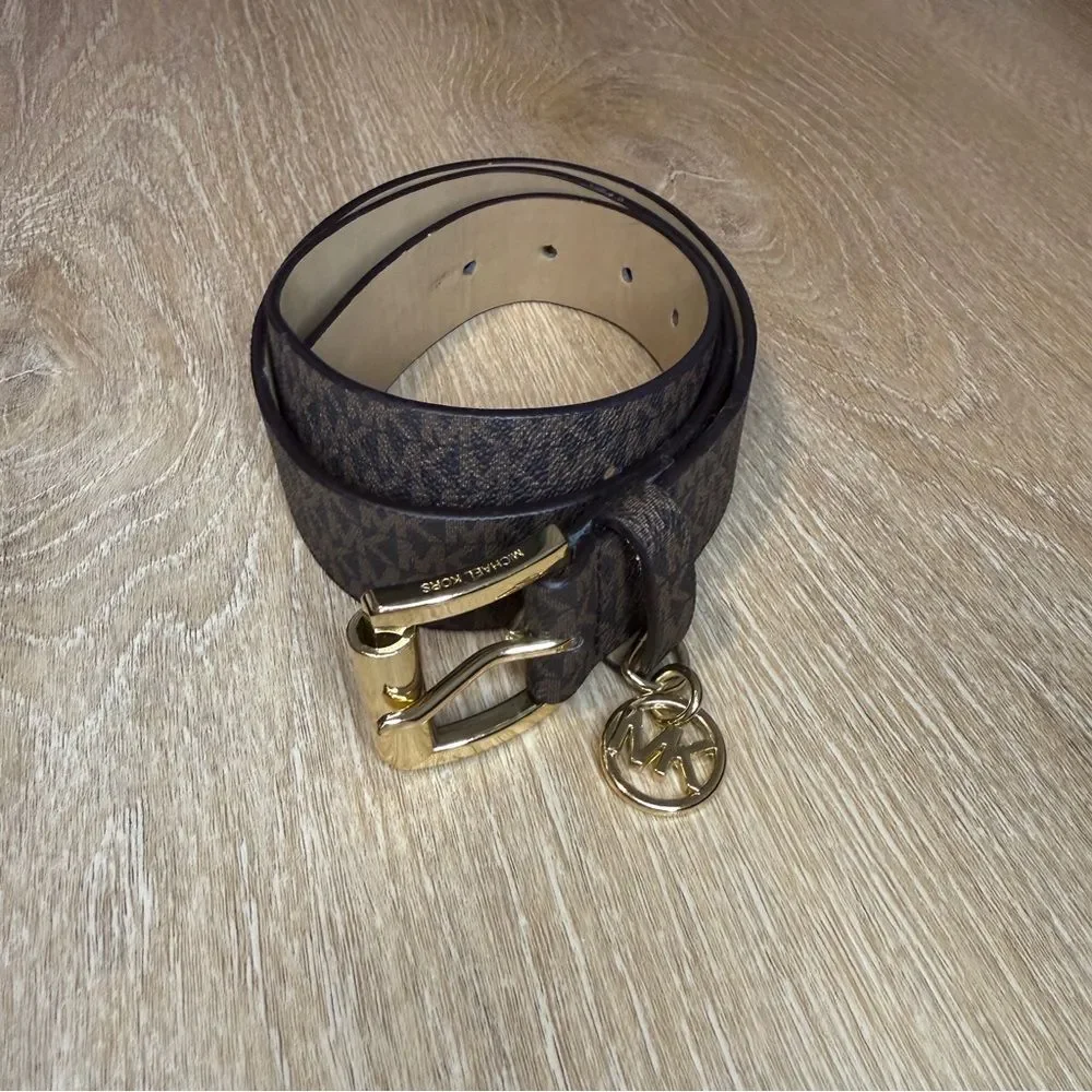 Michael Kors Women’s Brown Monogram Belt Gold Hardware Size Up To 38”